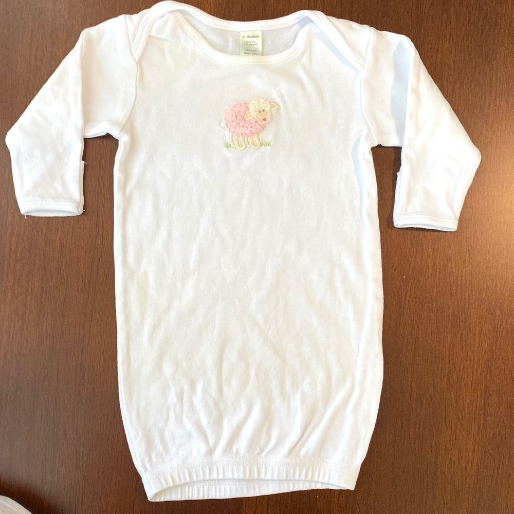 3 Marthas Newborn Lamb Applique LS Baby Gown